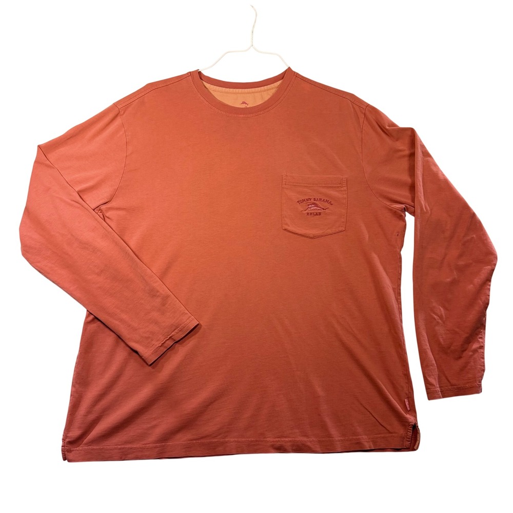 Tommy Bahama Relax Mens XL Orange Pima Cotton Long Sleeve Pocket T-Shirt